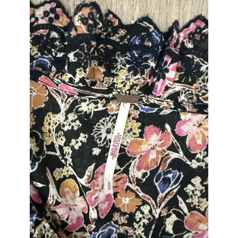 FREE PEOPLE Small Milania Floral Maxi Dress Dark Combo Boho Oversized Peasant